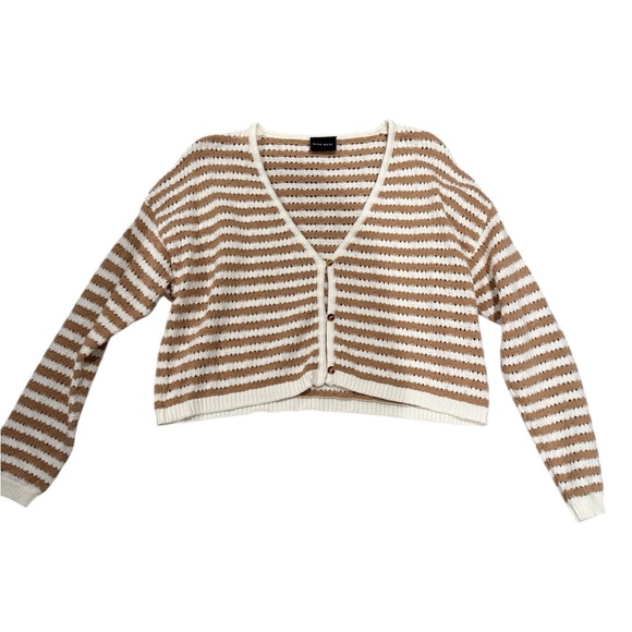 💜5/$50💜 Striped Cream and Brown Women's Cardigan - Picture 2 of 7